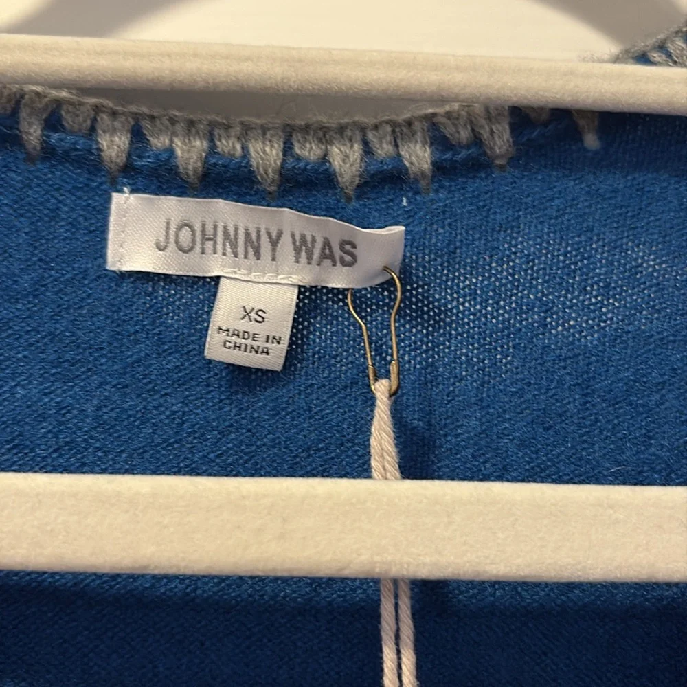 Johnny Was NWT Teal V-Neck Sweater with Butterfly Embroidery - Picture 2 of 4